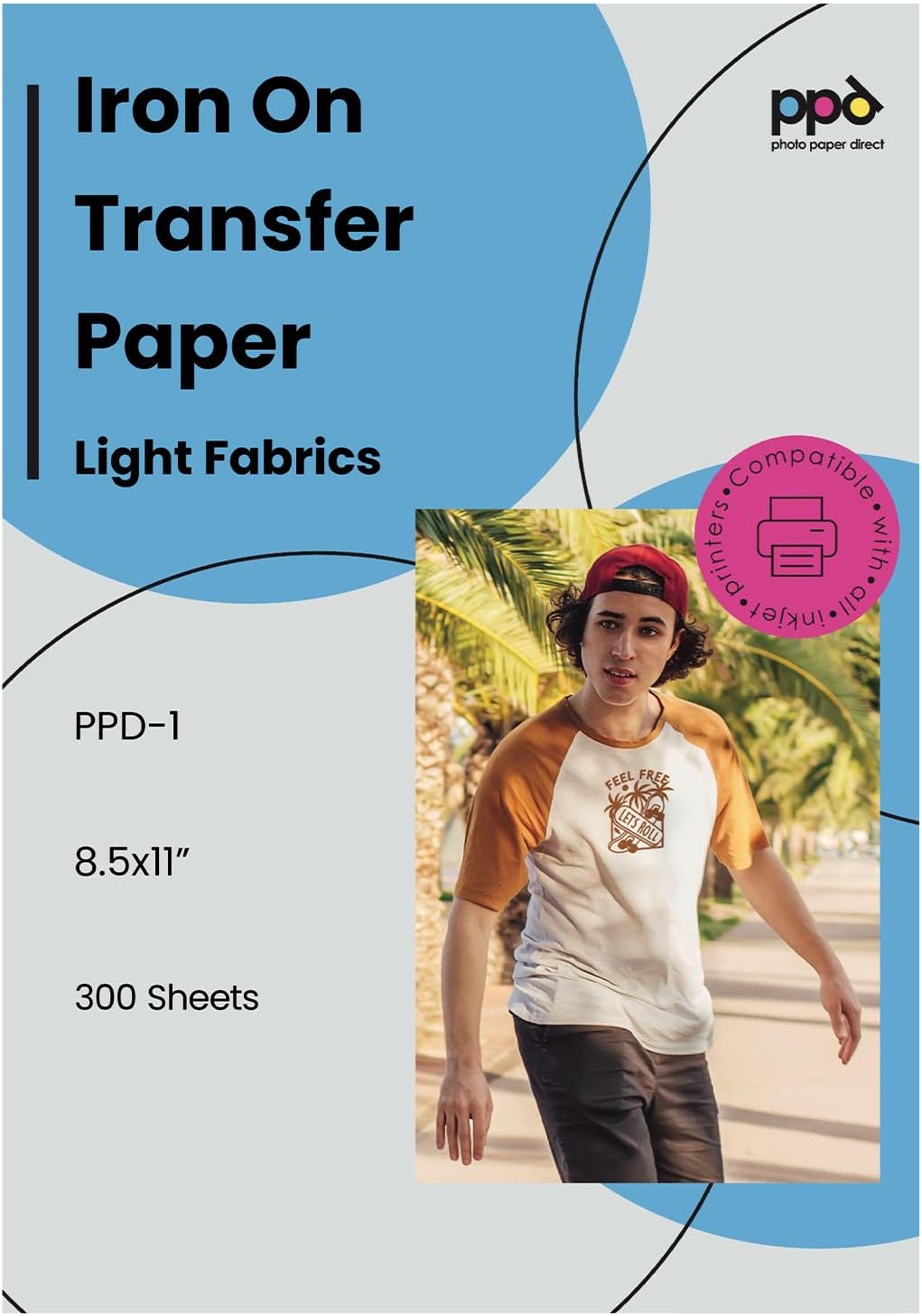 PPD 300 Sheets 8.5x11\u201D - Inkjet Iron-on Heat Transfer Paper for White & Light Fabric and T-Shirts - Premium - PPD-1-300