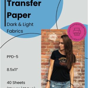 PPD Iron on Transfer Paper for Light and Dark Fabric, Compatible with Inkjet Printer, 8.5 x 11 Printable Heat Bond Transfer for T Shirts & Clothing, Stretchy & Washable, DIY (20 Light\/20 Dark Sheets)