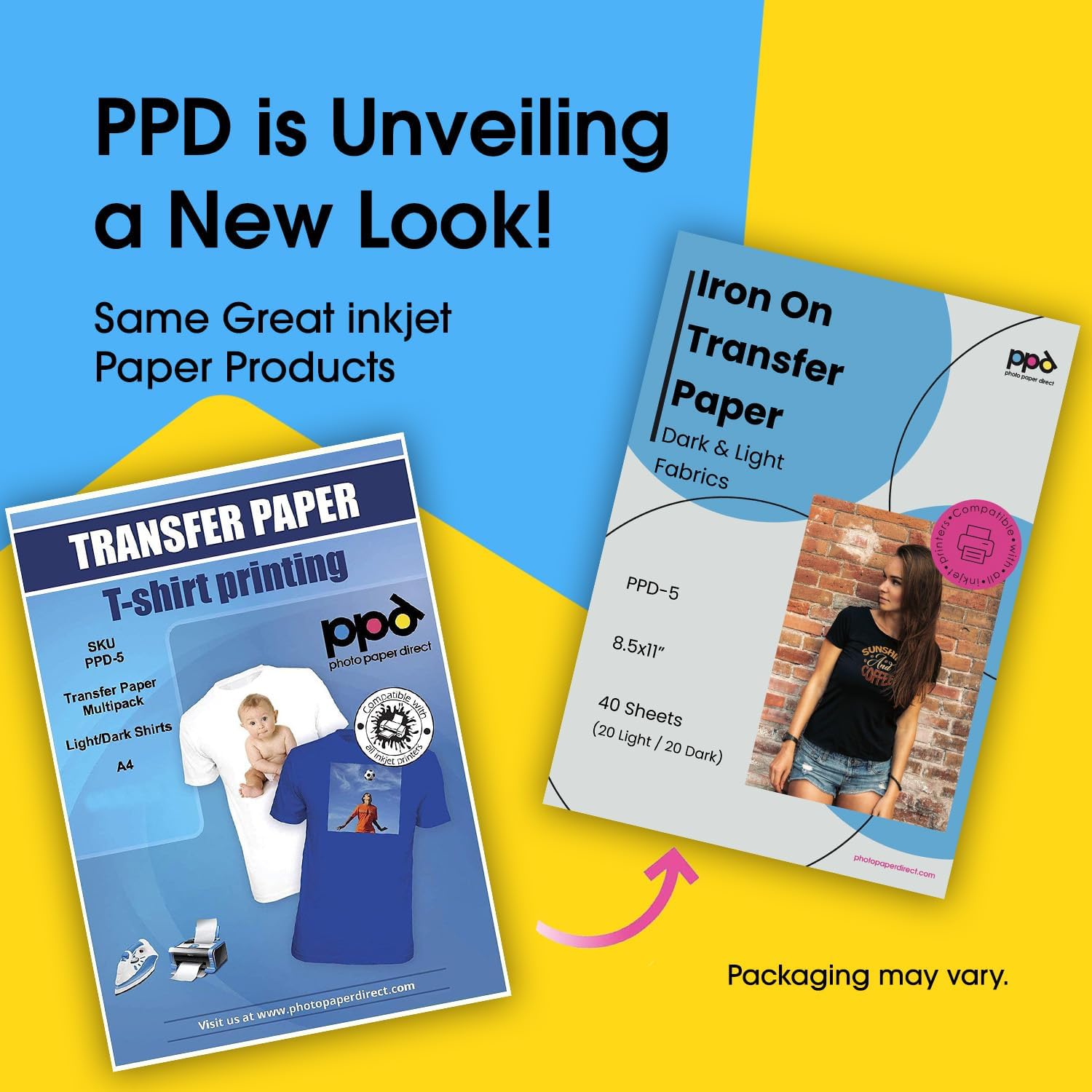 PPD Iron on Transfer Paper for Light and Dark Fabric, Compatible with Inkjet Printer, 8.5 x 11 Printable Heat Bond Transfer for T Shirts & Clothing, Stretchy & Washable, DIY (20 Light\/20 Dark Sheets) - Image 2