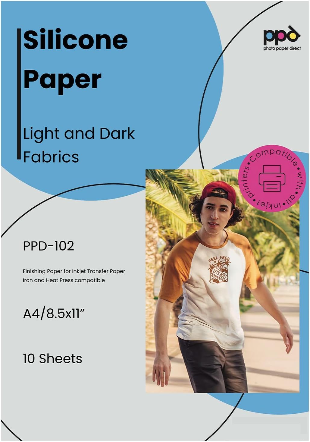 PPD Iron on Transfer Paper for Light and Dark Fabric, Compatible with Inkjet Printer, 8.5 x 11 Printable Heat Bond Transfer for T Shirts & Clothing, Stretchy & Washable, DIY (20 Light\/20 Dark Sheets) - Image 9