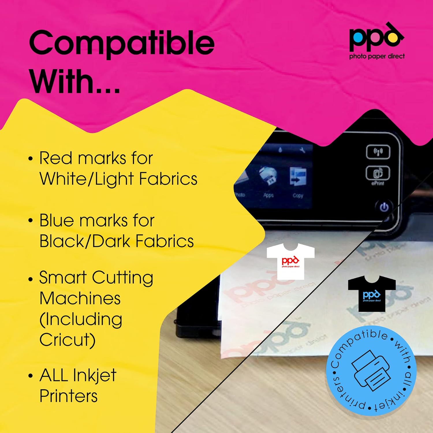 PPD Iron on Transfer Paper for Light and Dark Fabric, Compatible with Inkjet Printer, 8.5 x 11 Printable Heat Bond Transfer for T Shirts & Clothing, Stretchy & Washable, DIY (20 Light\/20 Dark Sheets) - Image 5