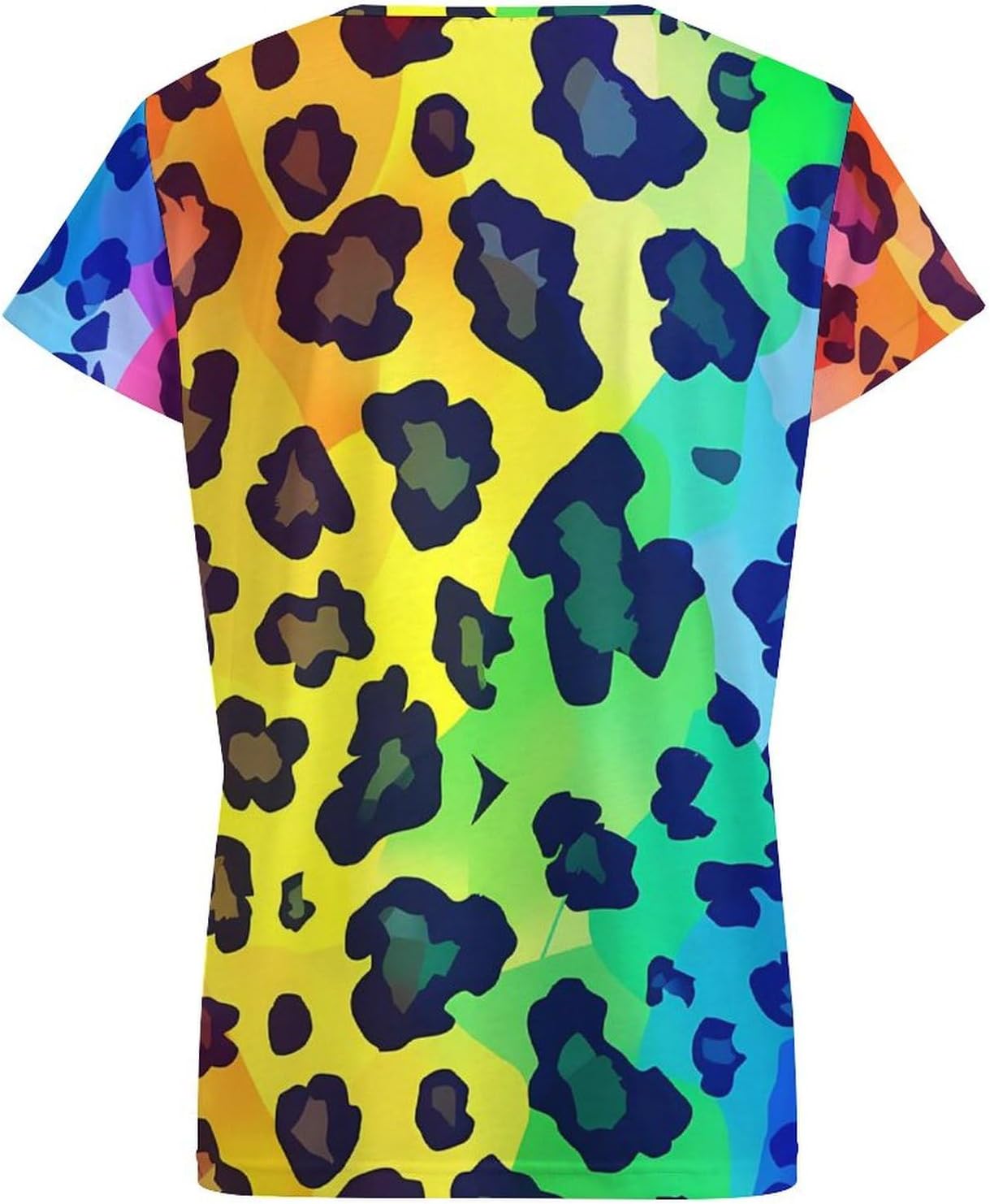 Rainbow Leopard Print Womens V Neck Short Sleeve T Shirts Summer Tops Tees Fashion Outfits Clothes - Image 4