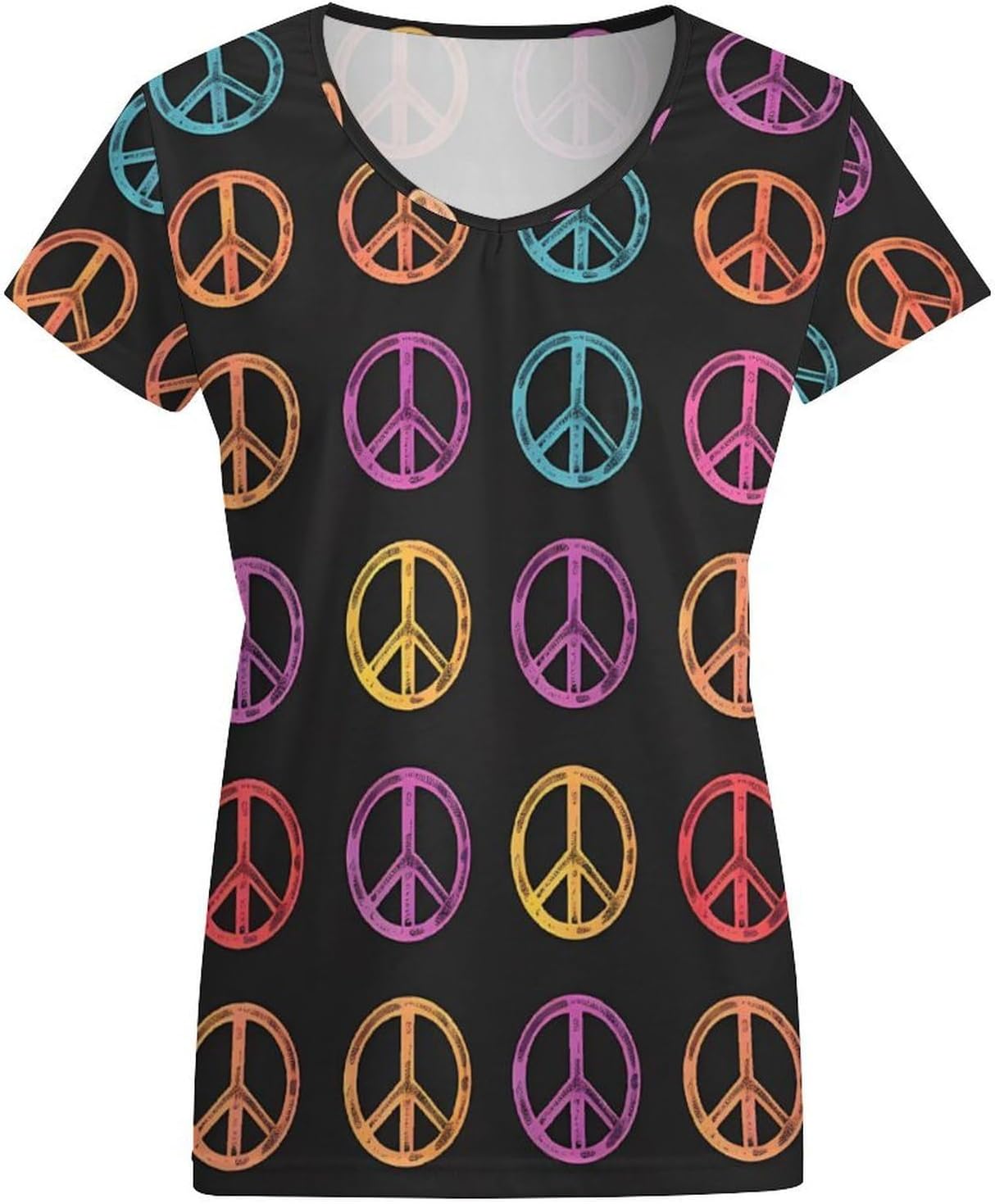 Rainbow Peace Printed Womens V Neck Short Sleeve T Shirts Summer Tops Tees Fashion Outfits Clothes - Image 3