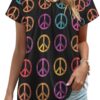 Rainbow Peace Printed Womens V Neck Short Sleeve T Shirts Summer Tops Tees Fashion Outfits Clothes
