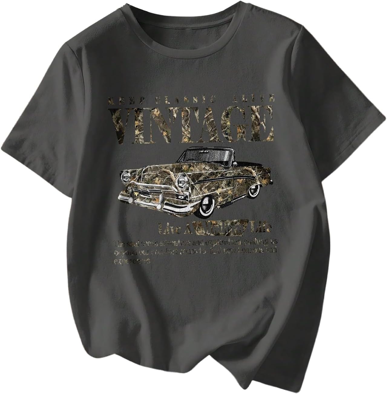 RoseSeek Women's Graphic Letter Tee Crew Neck Drop Shoulder Trendy Summer T Shirt Short Sleeve Vintage Car Print Top - Image 51