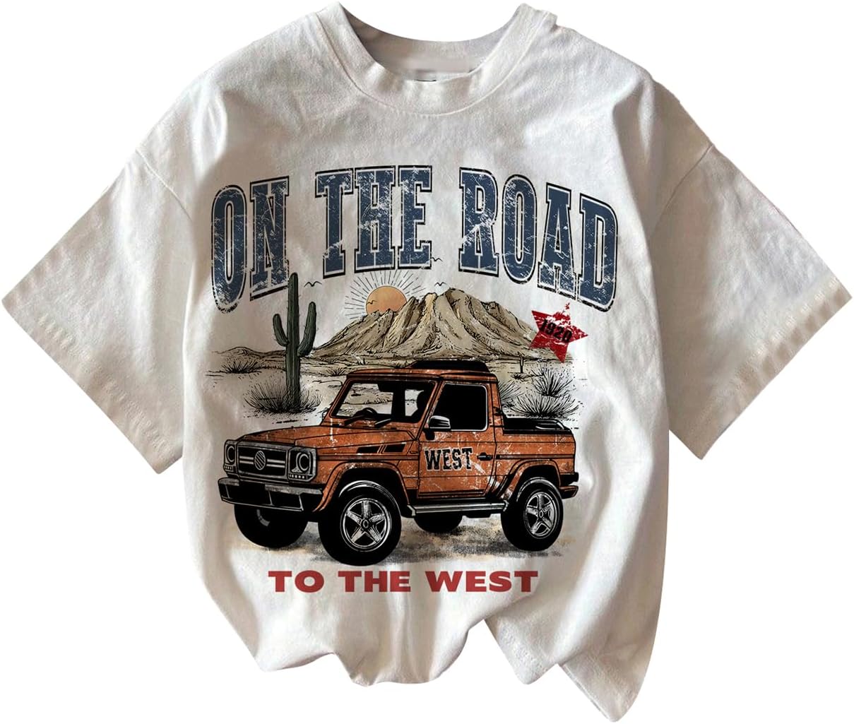 RoseSeek Women's Graphic Letter Tee Crew Neck Drop Shoulder Trendy Summer T Shirt Short Sleeve Vintage Car Print Top - Image 50