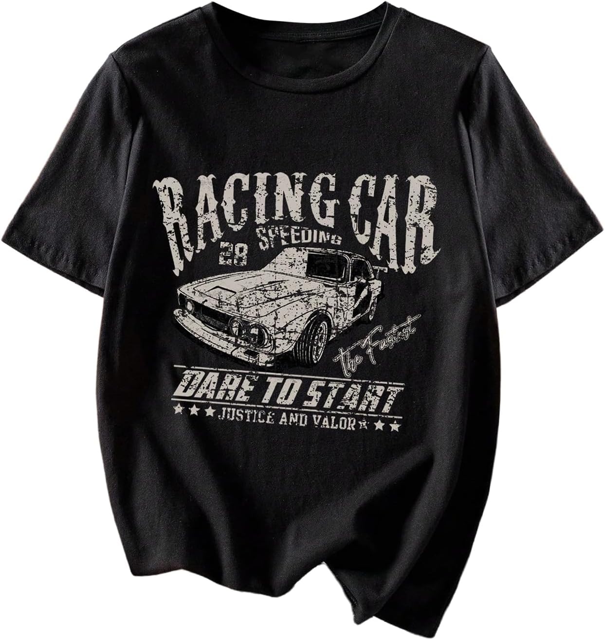 RoseSeek Women's Graphic Letter Tee Crew Neck Drop Shoulder Trendy Summer T Shirt Short Sleeve Vintage Car Print Top - Image 22