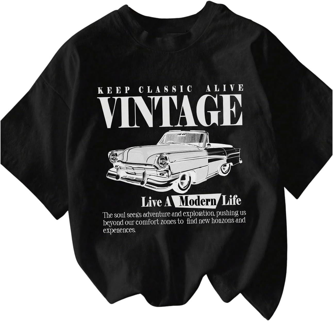 RoseSeek Women's Graphic Letter Tee Crew Neck Drop Shoulder Trendy Summer T Shirt Short Sleeve Vintage Car Print Top - Image 7