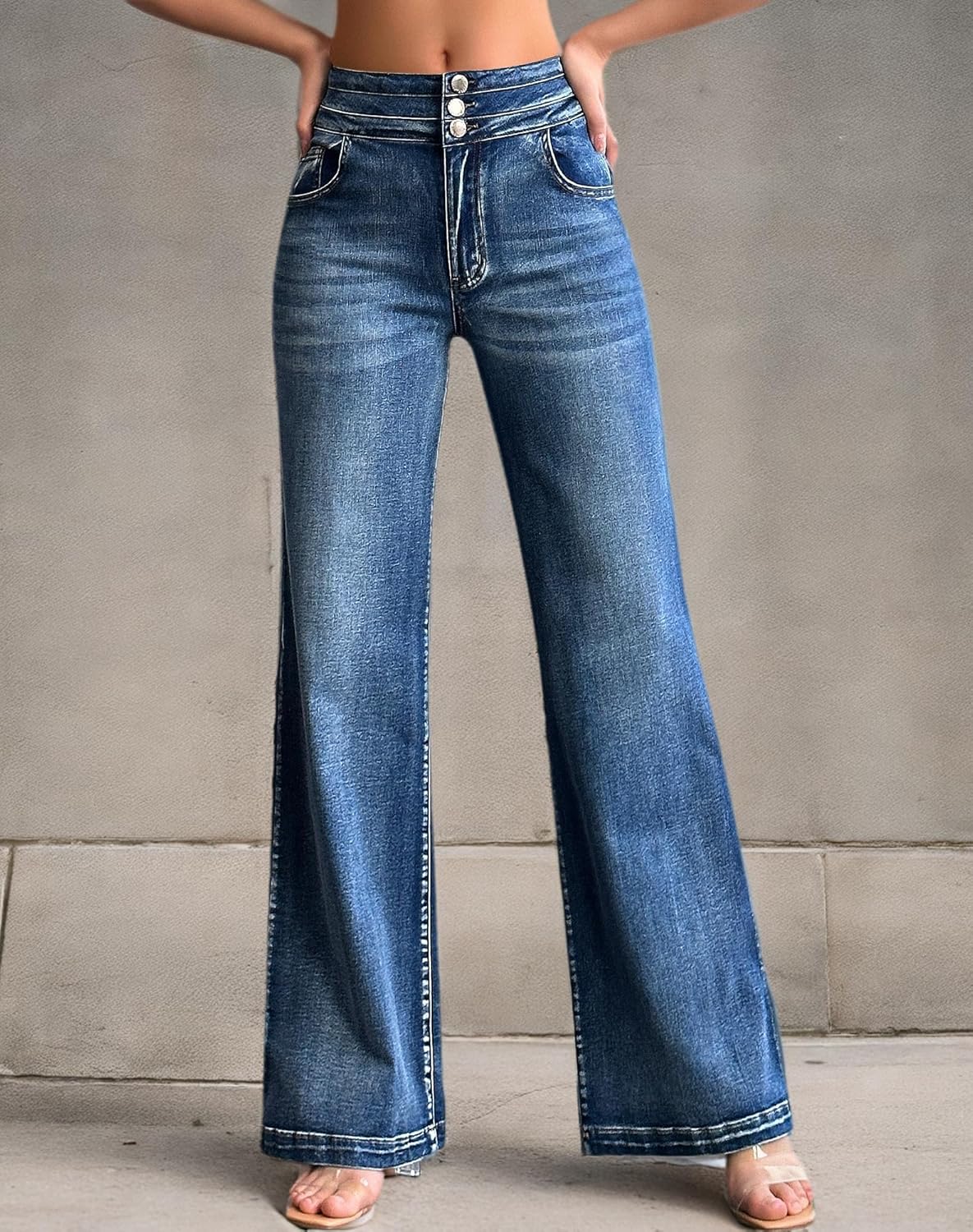 roswear Women's Wide Leg Jeans Casual High Waisted Stretch Baggy Loose Denim Pants - Image 9