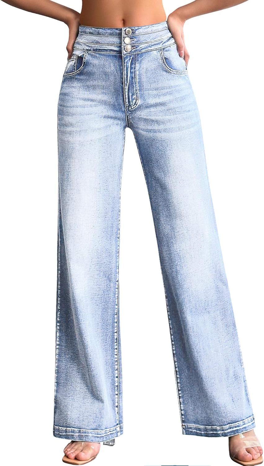 roswear Women's Wide Leg Jeans Casual High Waisted Stretch Baggy Loose Denim Pants - Image 17