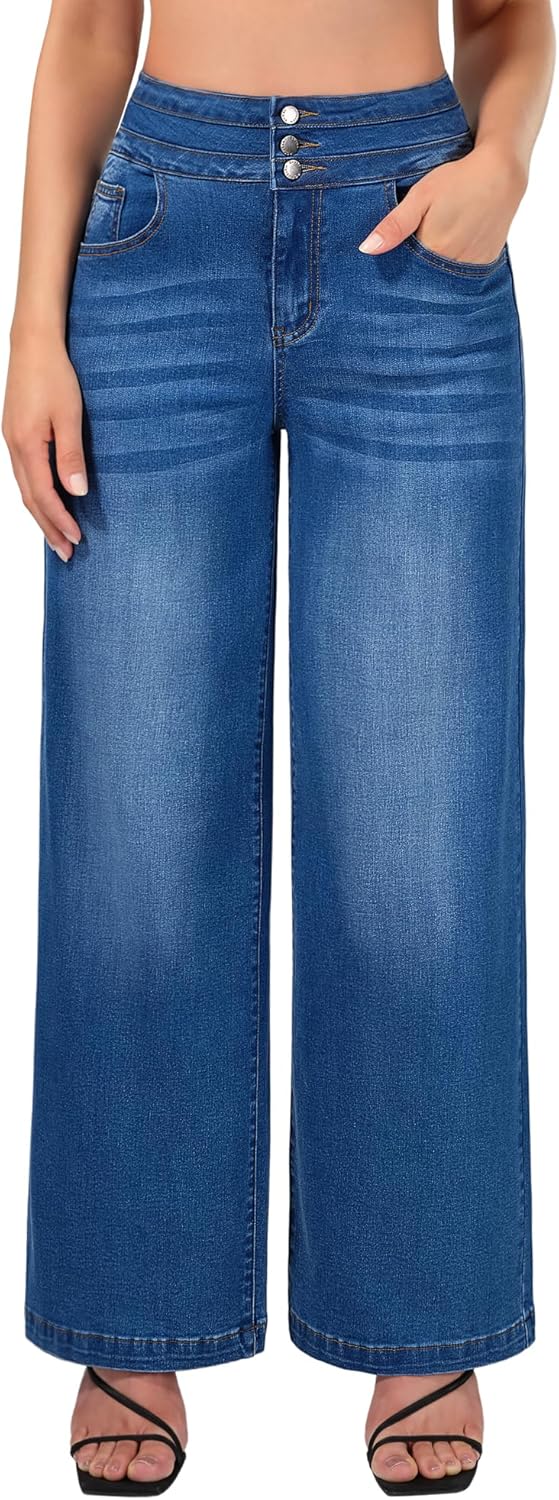 roswear Women's Wide Leg Jeans Casual High Waisted Stretch Baggy Loose Denim Pants - Image 21