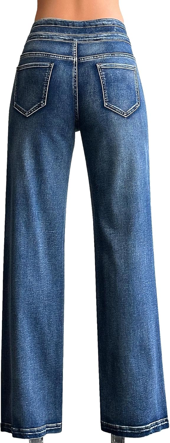 roswear Women's Wide Leg Jeans Casual High Waisted Stretch Baggy Loose Denim Pants - Image 3