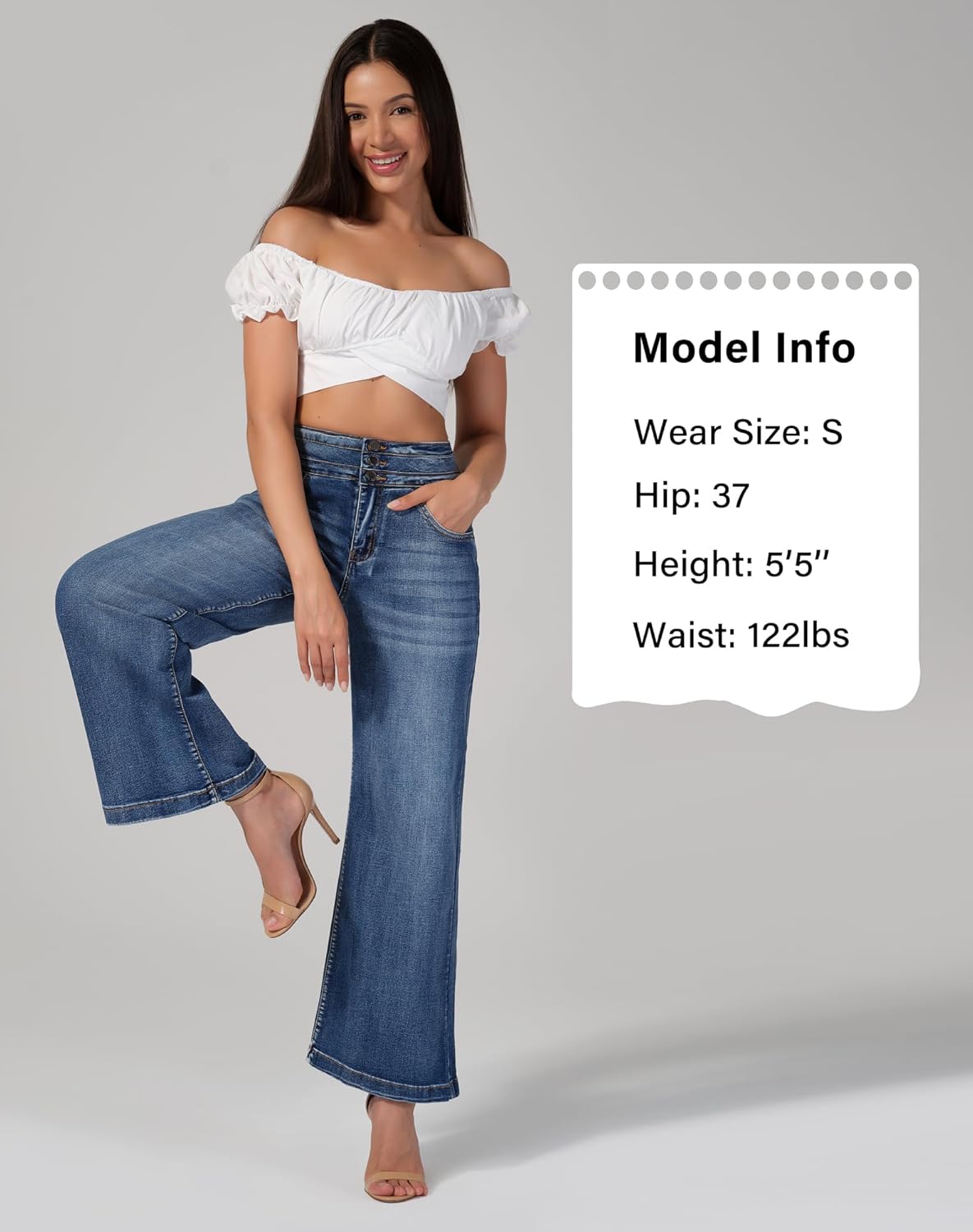 roswear Women's Wide Leg Jeans Casual High Waisted Stretch Baggy Loose Denim Pants - Image 4