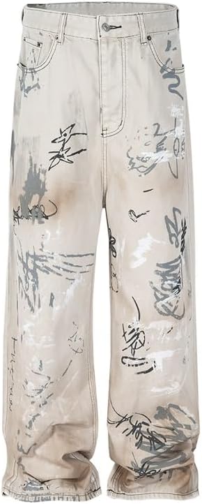 SIDUFHAOPKLL Long Pants, Unisex White Straight Leg Washed Jeans
