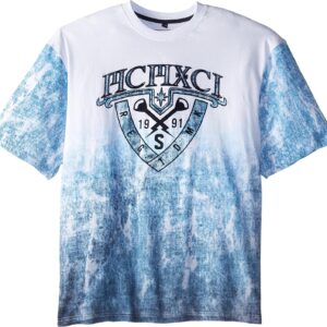 Southpole Men's Big-Tall Flock Print All Over T-Shirt with Acid Washed Colors