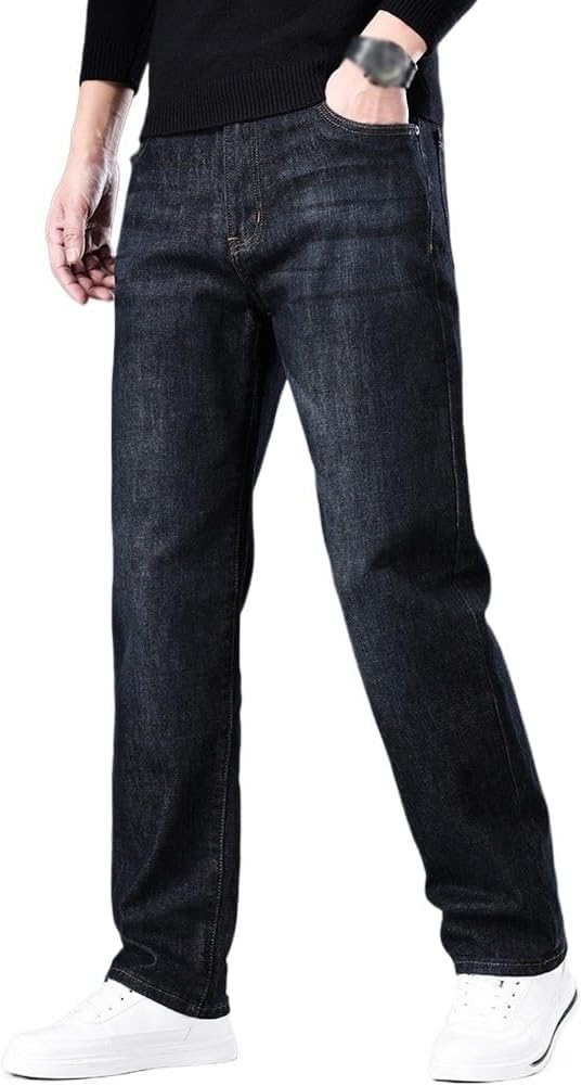 Spring and Autumn Jeans Loose Straight Leg Pants Versatile Elastic Pants(37) Blue