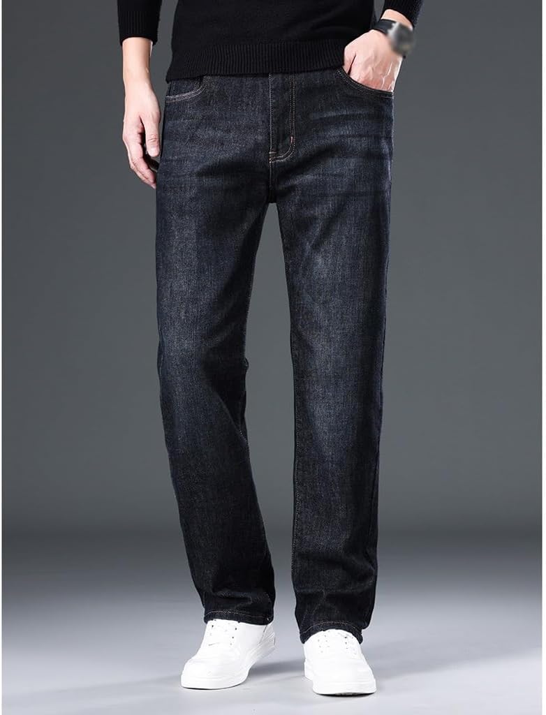 Spring and Autumn Jeans Loose Straight Leg Pants Versatile Elastic Pants(40) Blue - Image 3