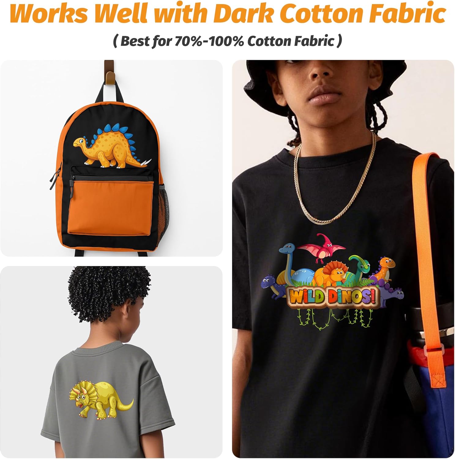 TransOurDream Dark Heat Transfer Paper for Inkjet Printer (20 Sheets, 8.5x11") Iron on Transfers for Dark Fabric, Printable Heat Transfer Vinyl for T Shirts, Stretchable & Washable - Image 2