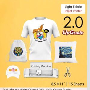 TransOurDream Upgraded Iron on Heat Transfer Paper for T Shirts (8.5x11'', 15 Sheets) Iron-on Transfers Paper for Light Fabric Printable Heat Transfer Vinyl for Inkjet Printer (TOD-4-15)