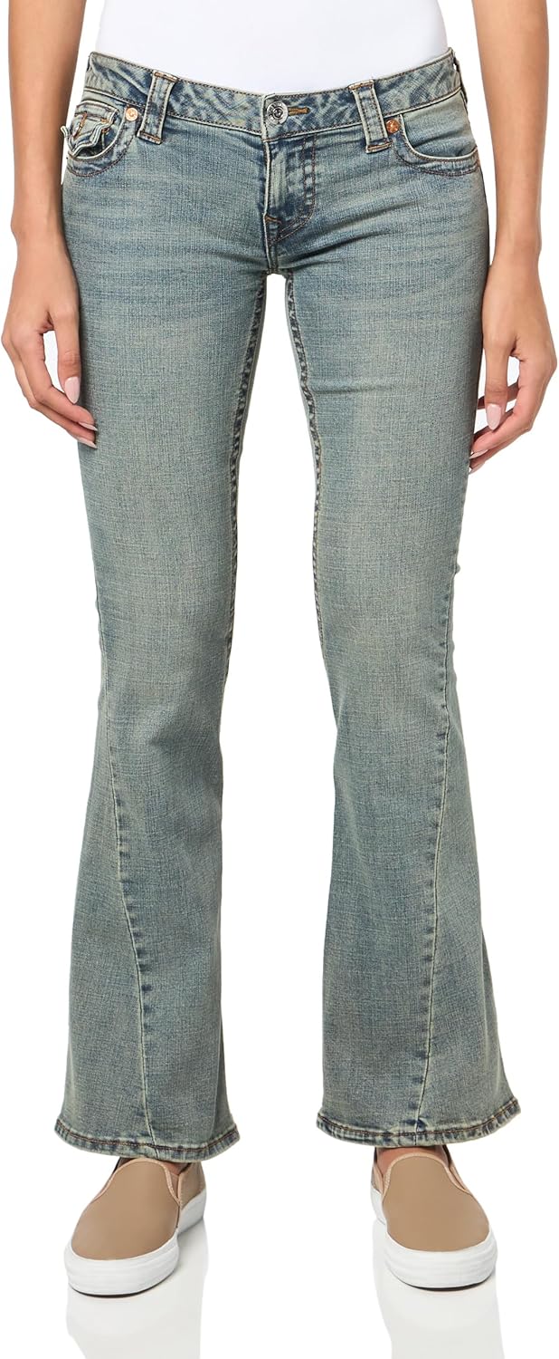 True Religion Women's Joey Low Rise Flare Jeans with Flap Pockets