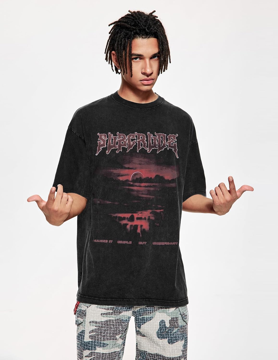 Vamtac Mens T-Shirts Sunset Graffiti Print Tee Oversized Acid Wash Tshirt Vintage Graphic Tees Y2K Summer Tops Unisex - Image 3