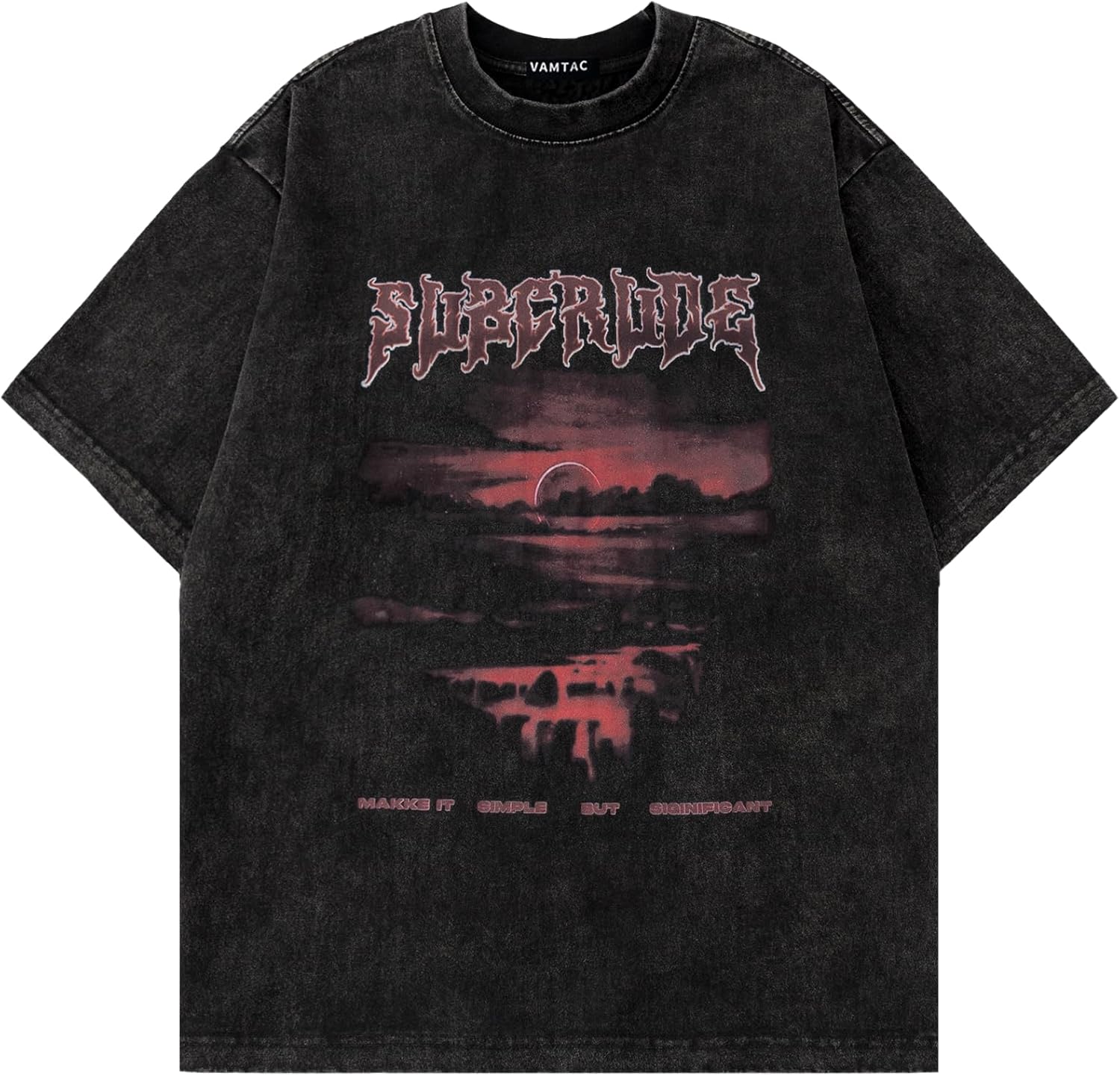 Vamtac Mens T-Shirts Sunset Graffiti Print Tee Oversized Acid Wash Tshirt Vintage Graphic Tees Y2K Summer Tops Unisex