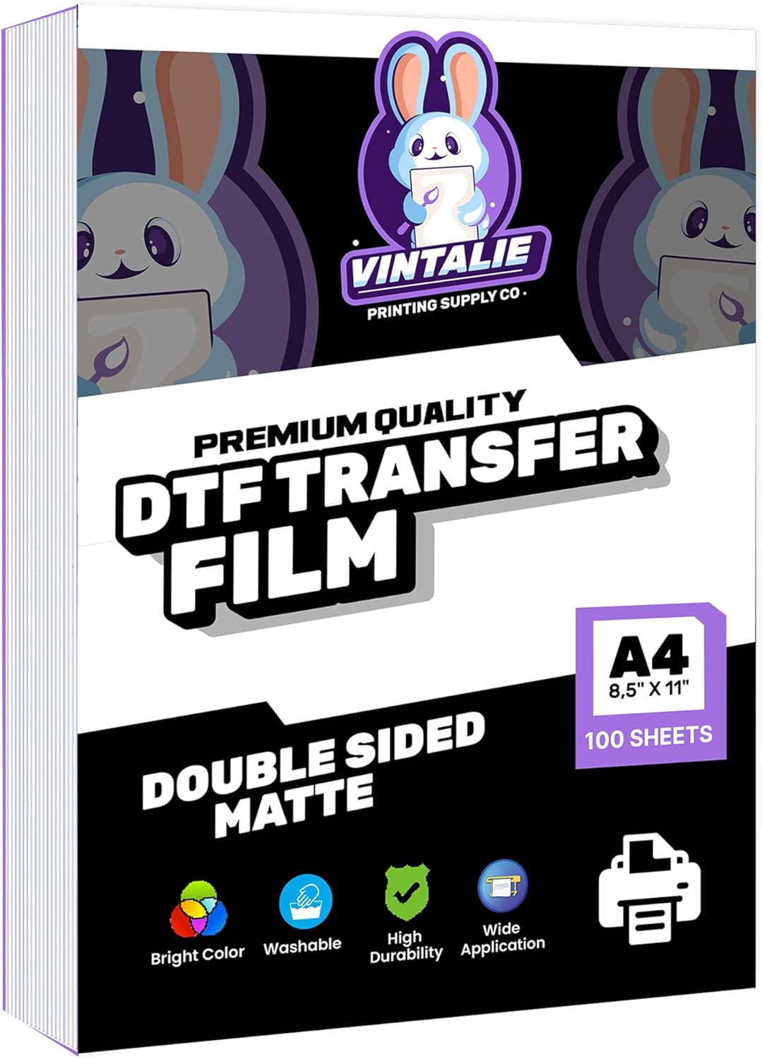 Vintalie DTF Transfer Film \u2013 A4 (8.5\u201Dx11\u201D)50 Sheets Premium Matte Double Sided DTF Film PET Transfer Paper Direct to T Shirts - Image 9