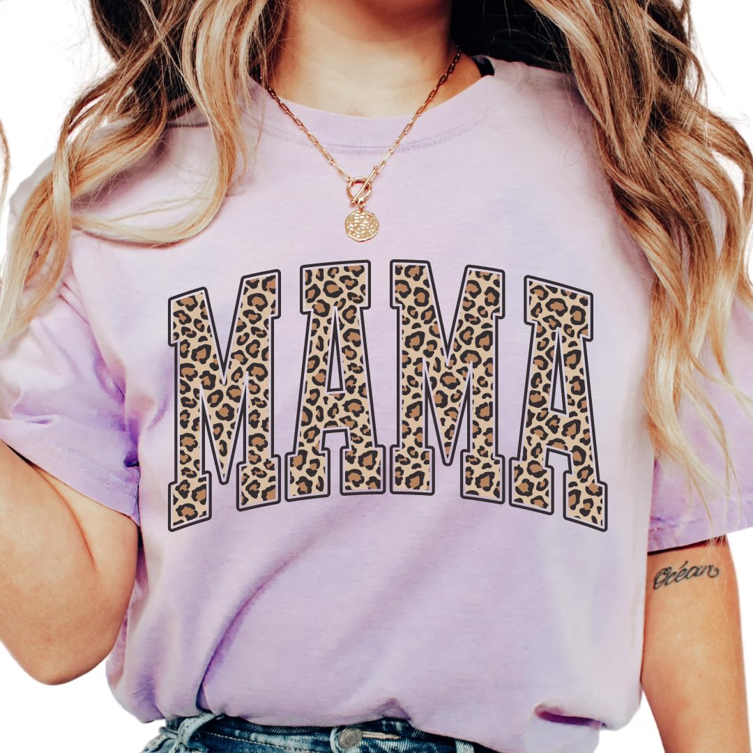 Womens Mama Leopard Print T-Shirts Short Sleeve Mama Shirts Cheetah Mom Graphic Tees Tops Mother's Day Shirt - Image 2
