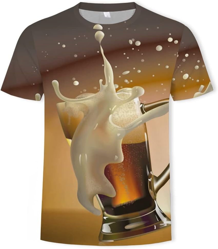 ZUIAI Men T-Shirt Beer Short Sleeve Novelty Water Pattern O-Neck Tops Tees Funny 3D Printed Tshirt