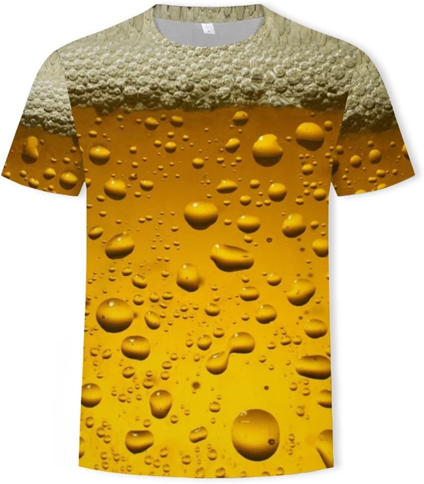 ZUIAI Men T-Shirt Beer Short Sleeve Novelty Water Pattern O-Neck Tops Tees Funny 3D Printed Tshirt