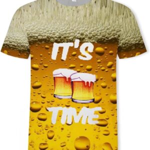 ZUIAI Men's T-Shirt Beer Man Short Sleeve Novelty Water Pattern O-Neck Tops Tees Funny 3D Printed Tshirt